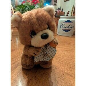 Vintage 1984 Applause Little Beggar Bear Plush - Gingham Bib Sad Eyes